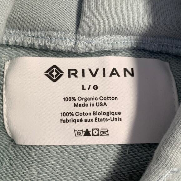 RIVIAN Size L Normal Light Blue Logo Cotton Hooded Sweatshirt - Picture 5 of 5
